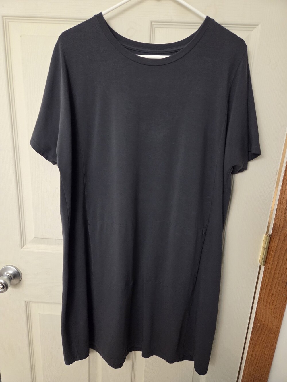 Eileen Fisher Grey Short-Sleeve Crew Tee Dress With Pockets